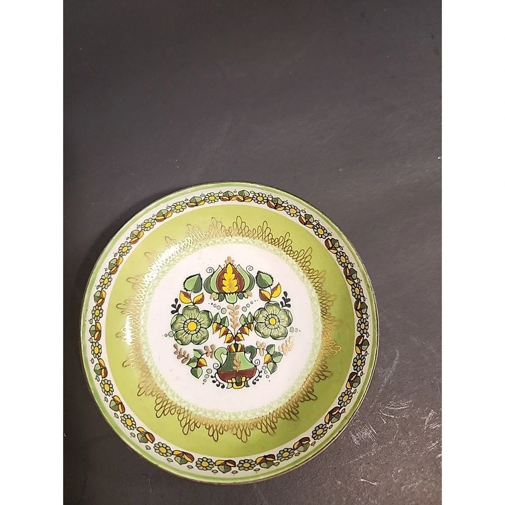 Steinbock-Email‎ Austria Handmade Green Gold Enamel Flowers Small bowl